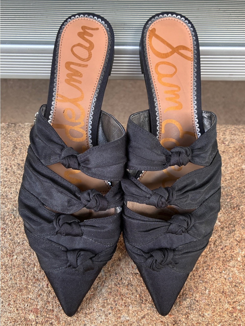 Sam Edelman Shanti Pointed Toe Knotted Fabric Mules in Black